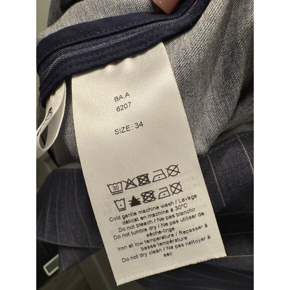 Ganni Navy Pinstripe Midi Dress With Ruched Waist & Puff Sleeves - Picture 9 of 10